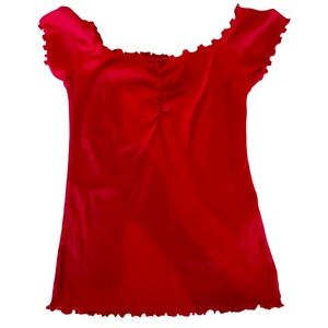 Top Red With Curly Neckline, Sleeves and Hem XS